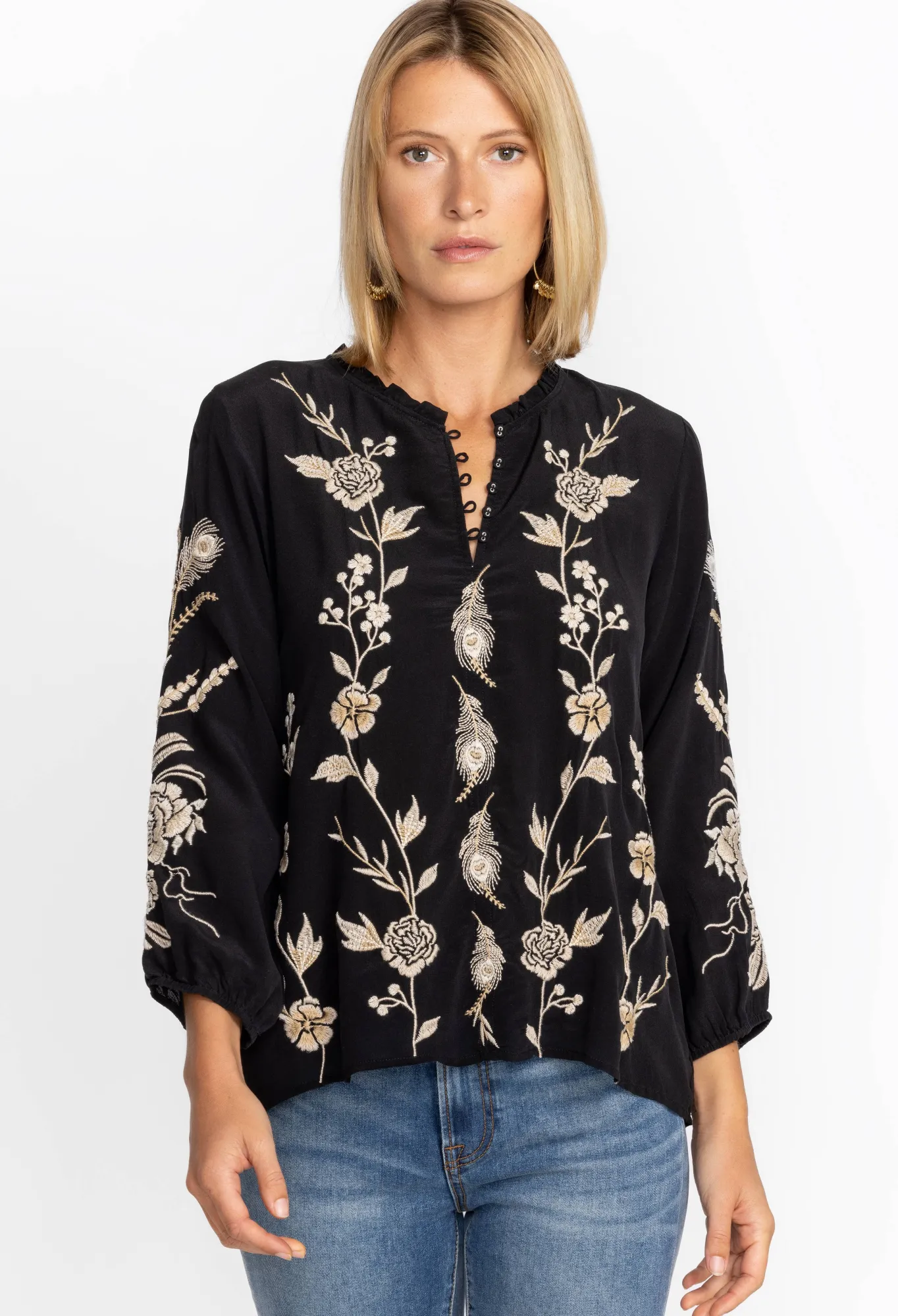 Clearance Calipso Button Neck Field Blouse Women Tops