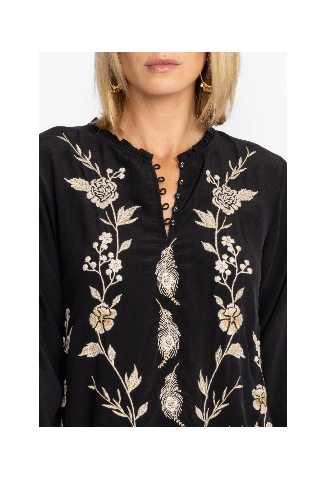 Clearance Calipso Button Neck Field Blouse Women Tops