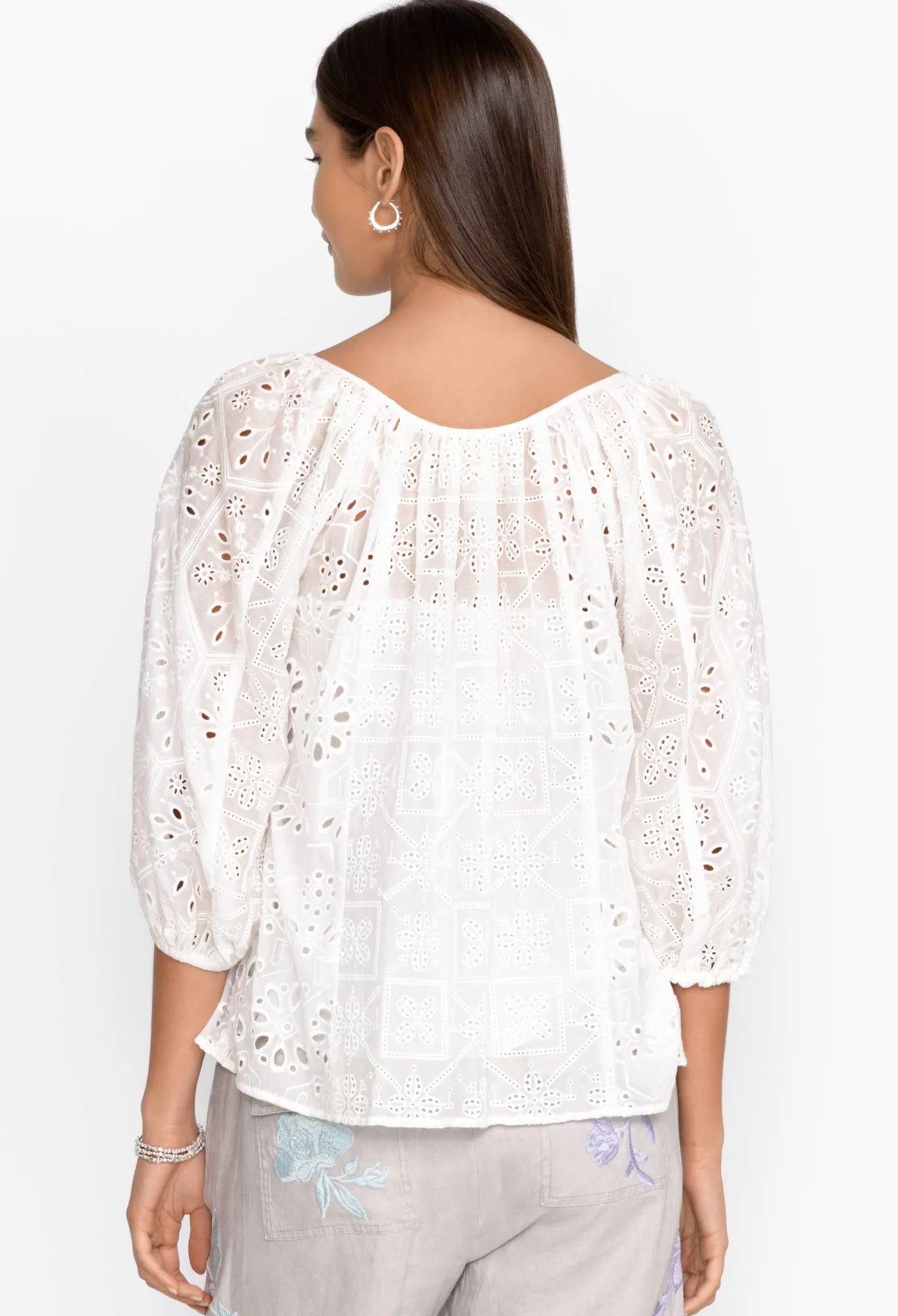 Fashion Castillo Eyelet Blouse Women Tops