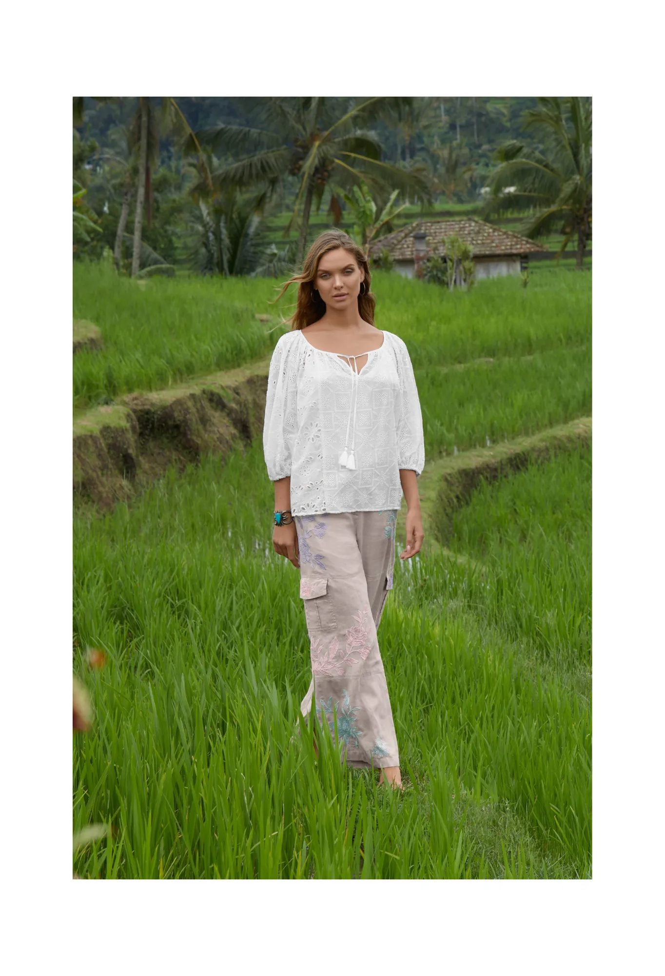 Fashion Castillo Eyelet Blouse Women Tops