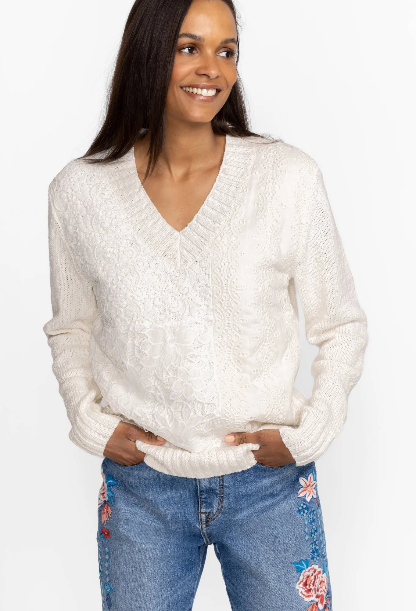 Shop Crochet Patched Sweater Women Tops