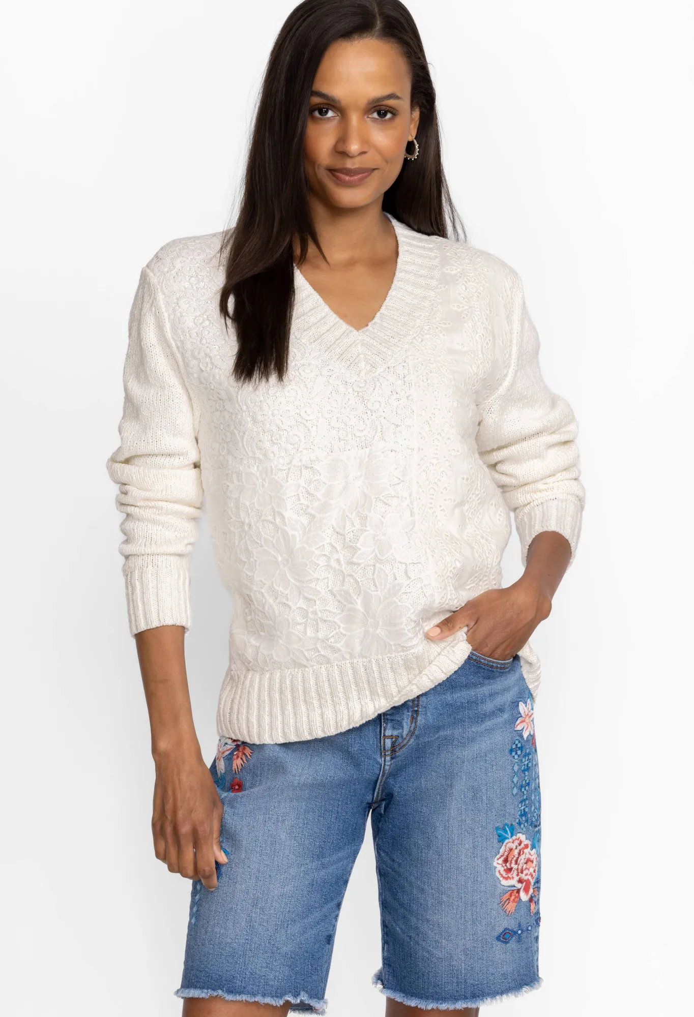 Shop Crochet Patched Sweater Women Tops