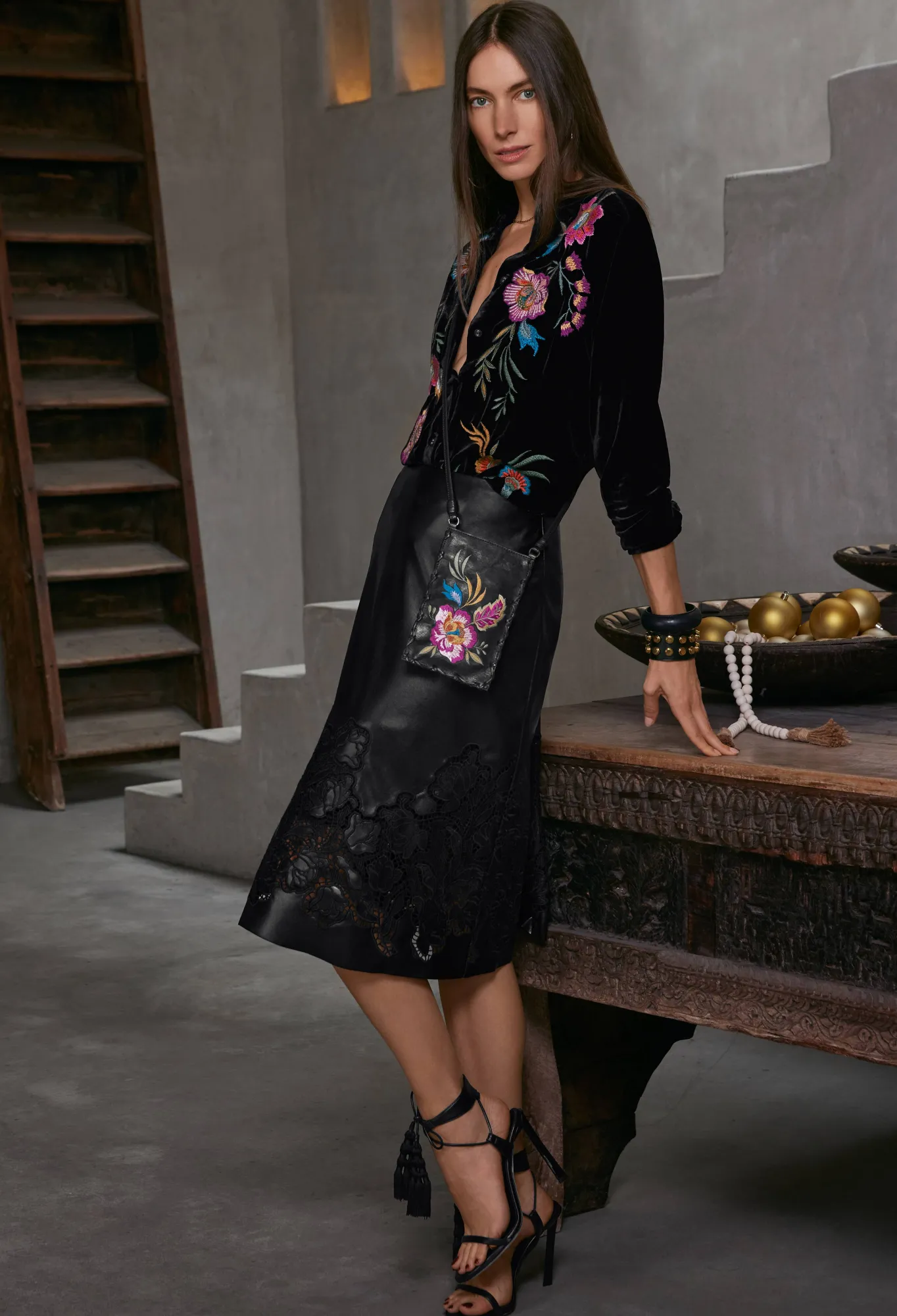 Hot Enid Vegan Leather Midi Skirt Women Bottoms