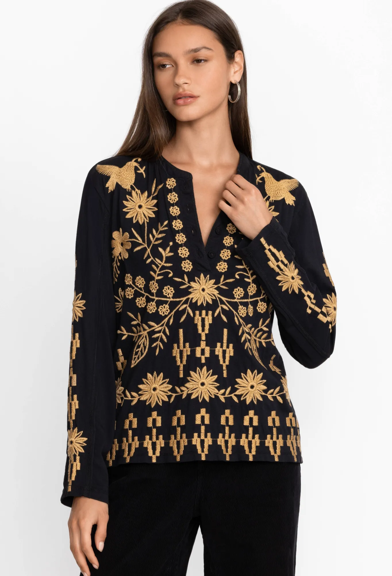 Flash Sale Georgina Raw Seam Henley Women Tops