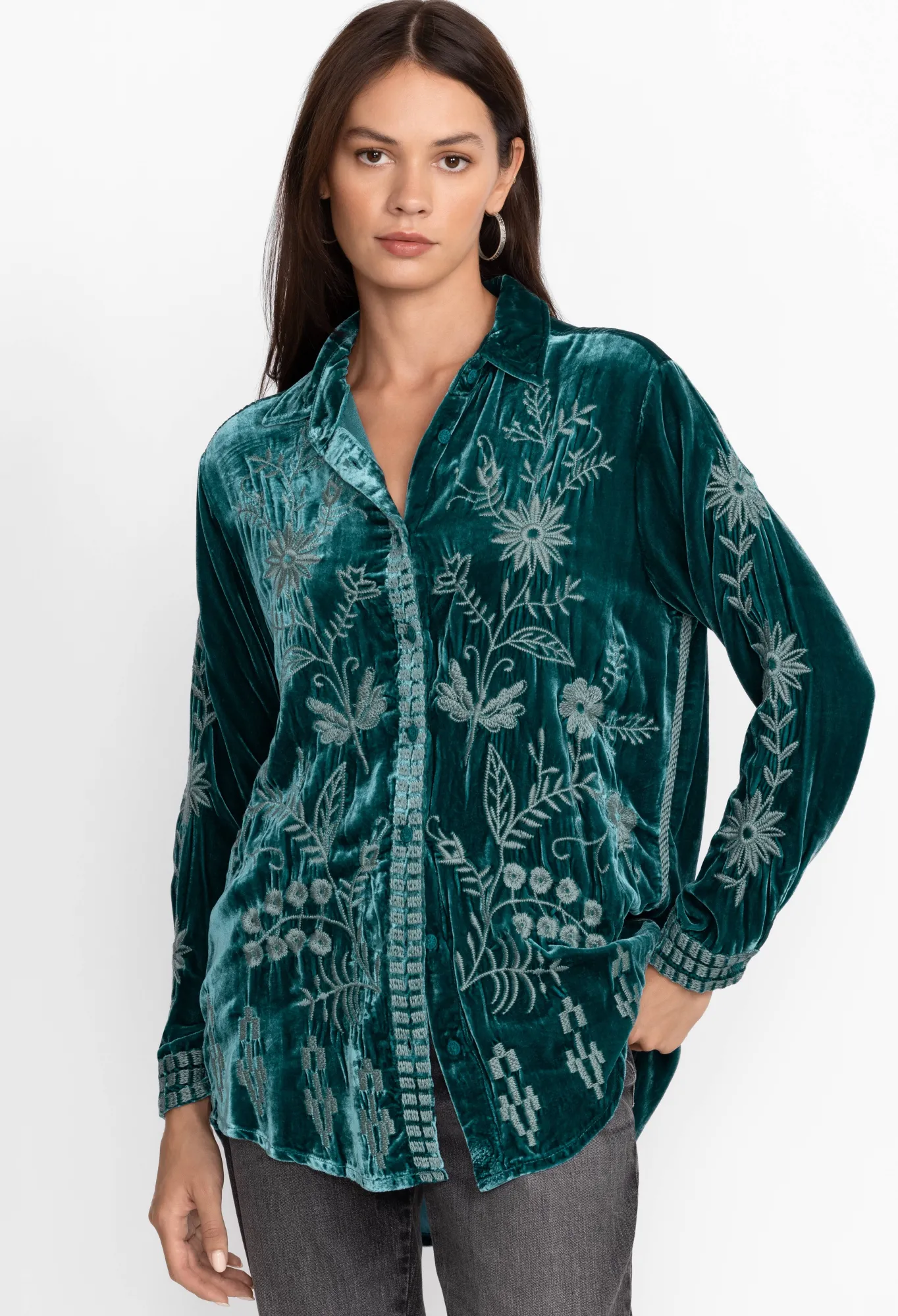 Sale Georgina Velvet Oversized Shirt Women Tops