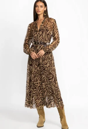 Fashion Golden Days Silk Midi Dress Women Dresses