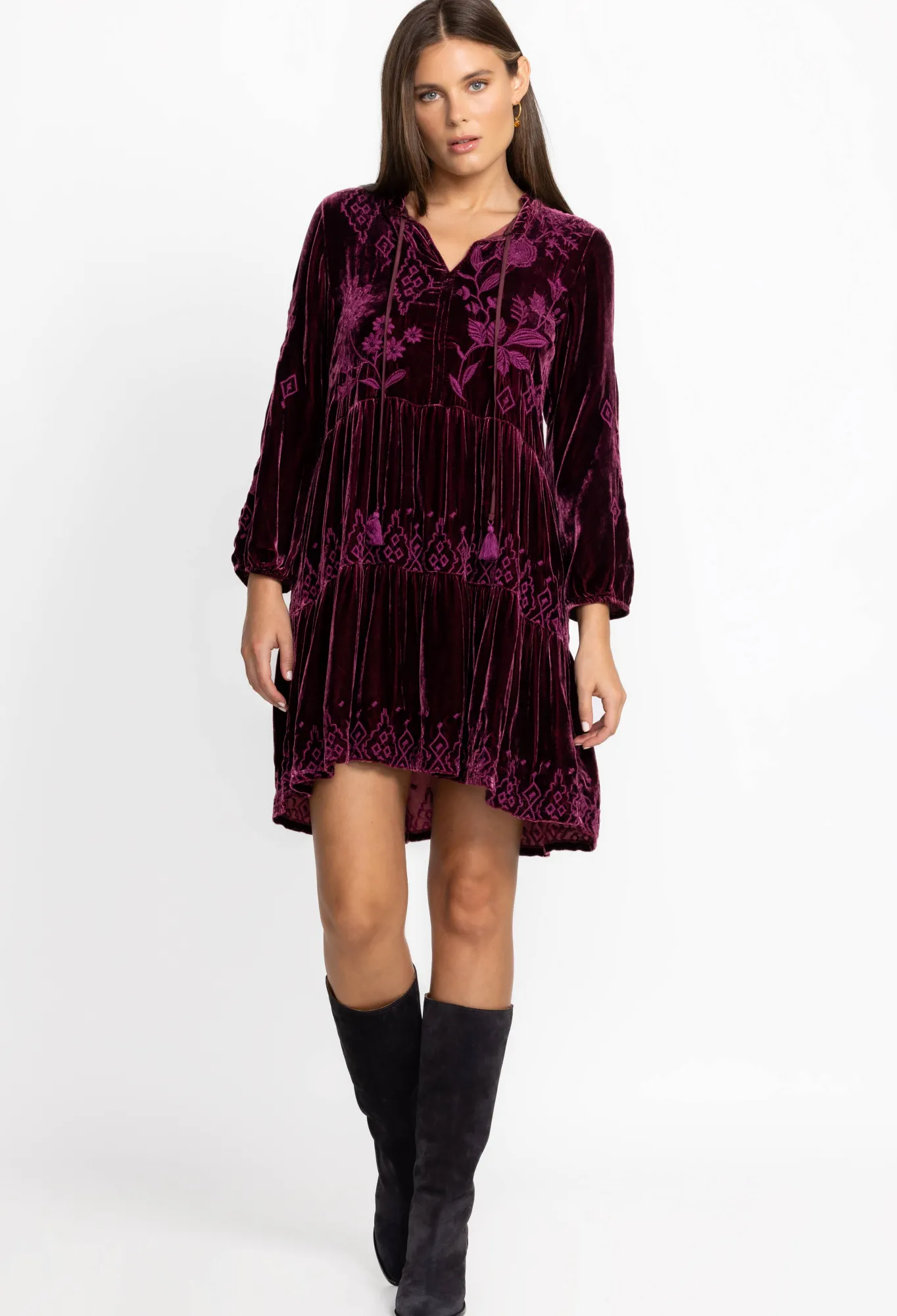 Sale Ivey Velvet Field Tiered Dress Women Dresses
