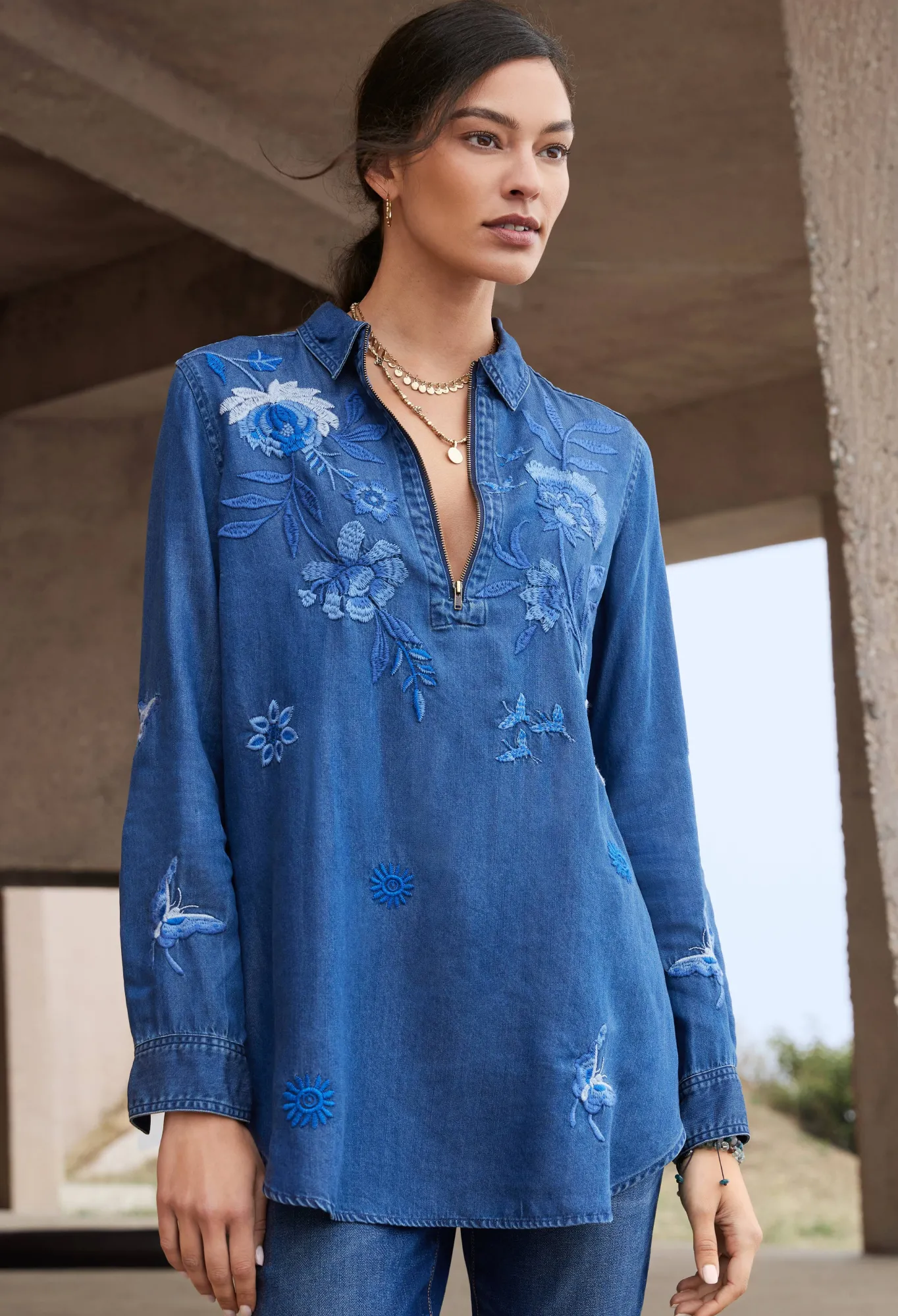 Hot Jazmine Zipup Shirt Tunic Women Tops