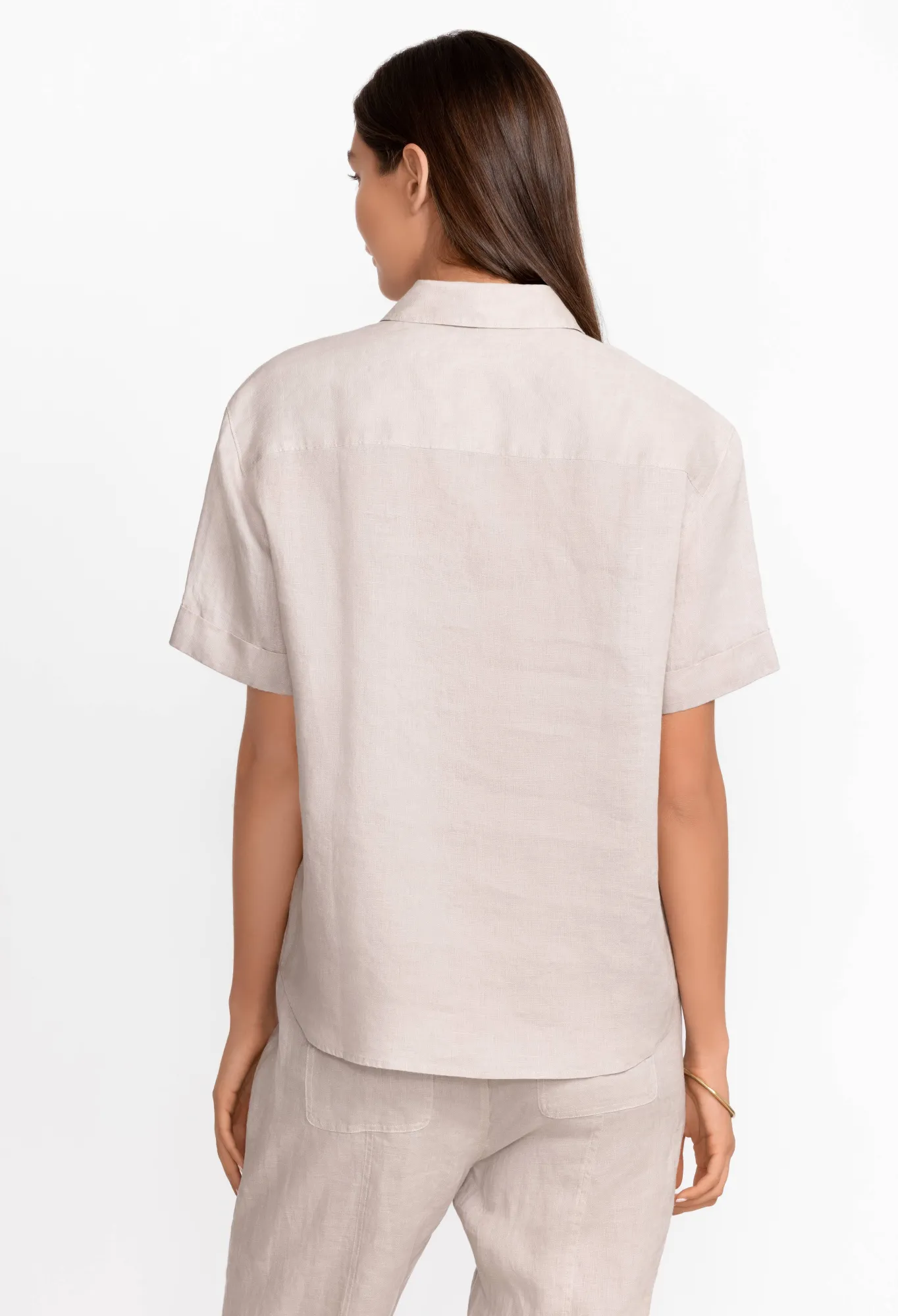 Cheap Linen Cuff Sleeve Camp Shirt Women Tops