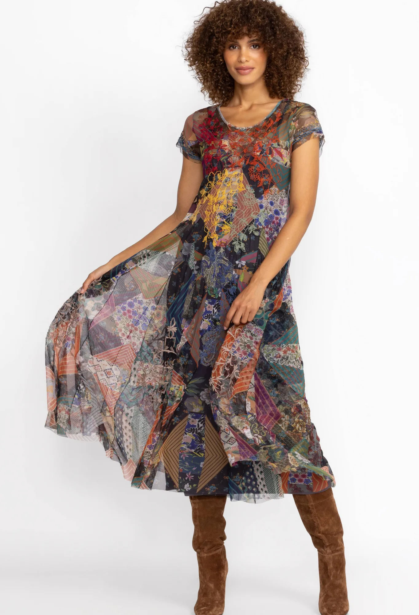 Hot Mazzy Godet Short Slv Dress Women Dresses