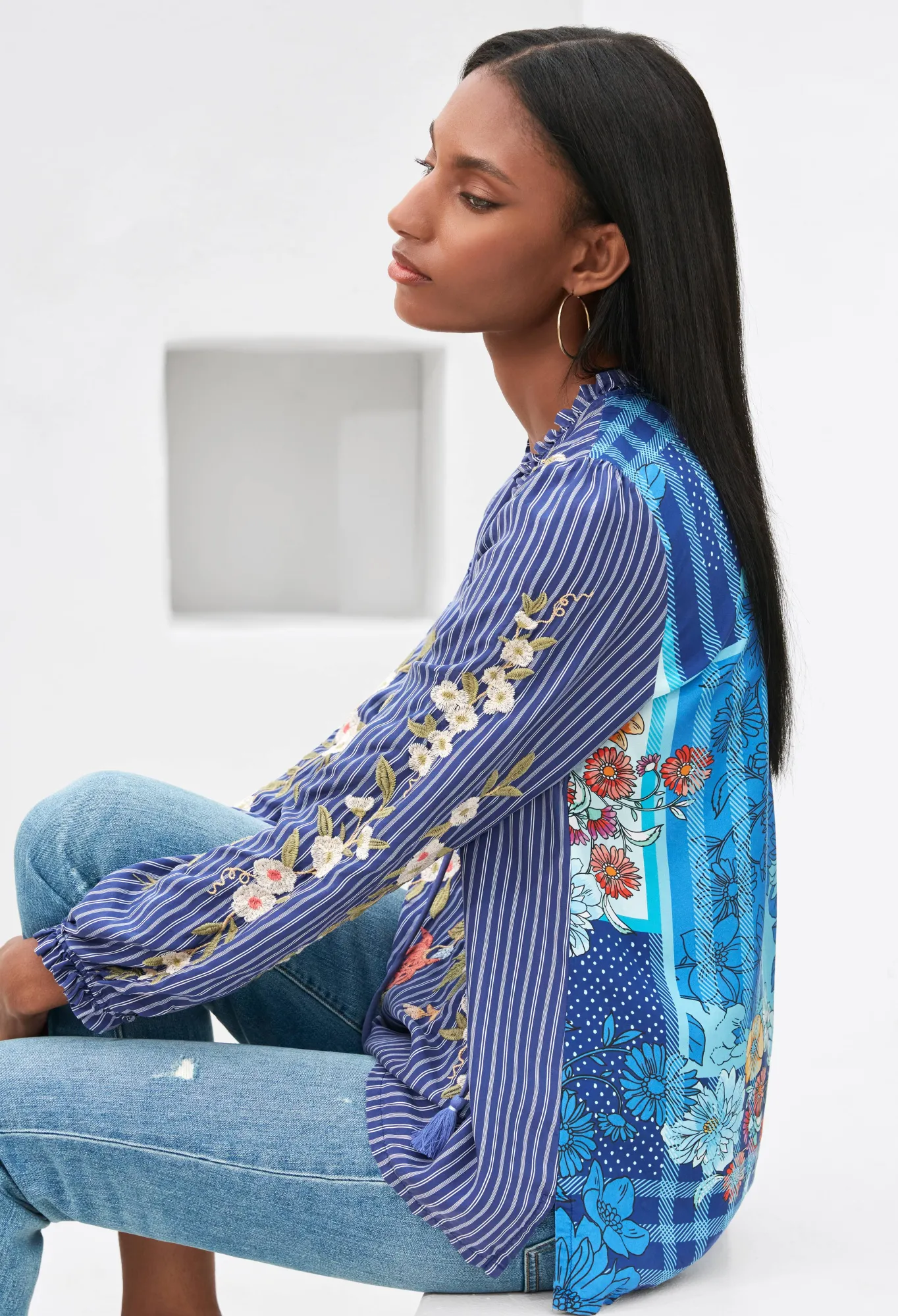 Discount Nalina Ruffle Scarf Back Blouse Women Tops