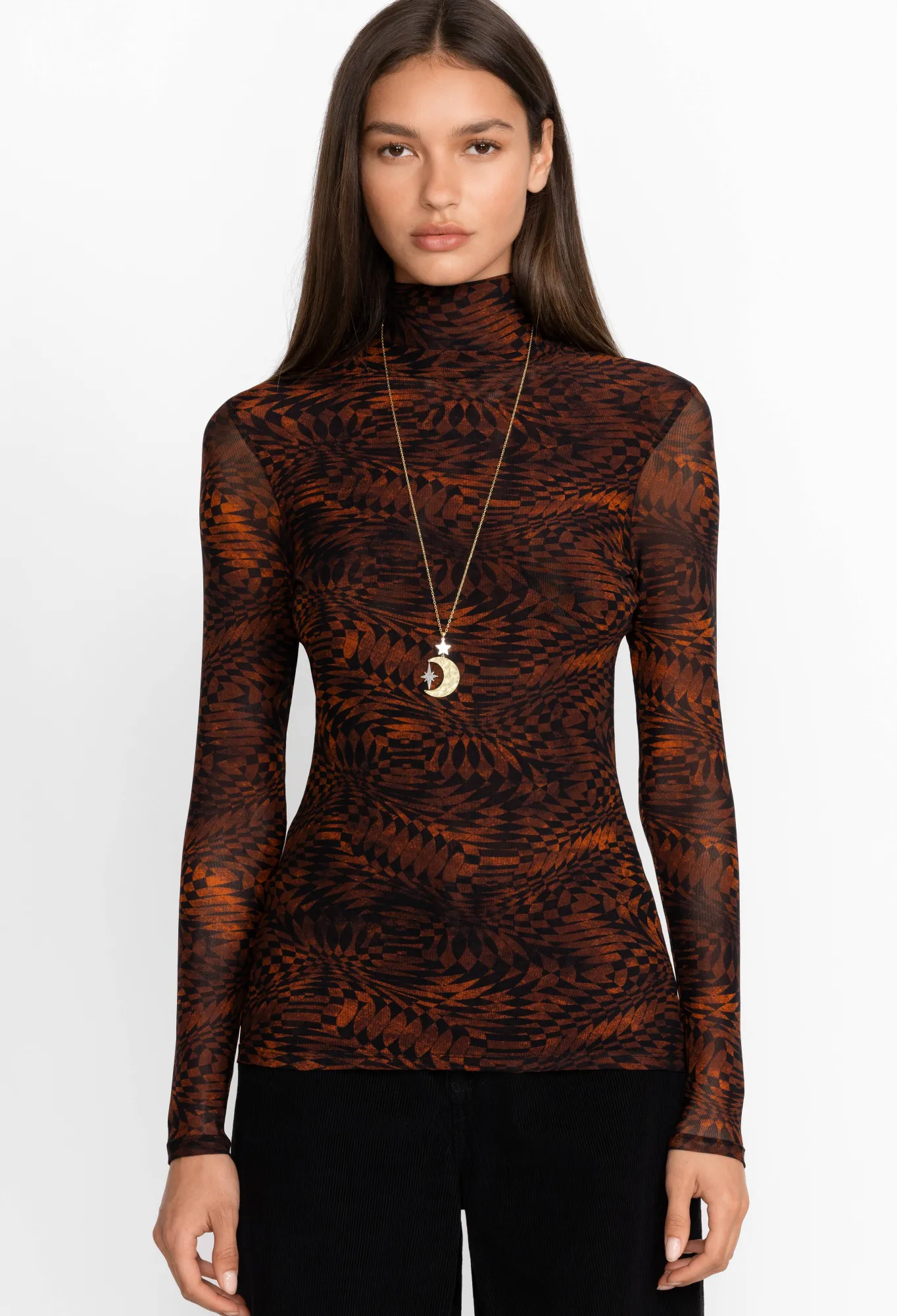 Fashion Rebecca Mesh Mock Neck Long Sleeve Tee Women Tops