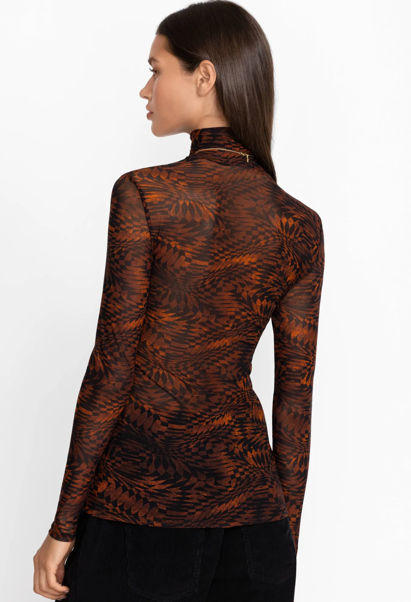 Fashion Rebecca Mesh Mock Neck Long Sleeve Tee Women Tops