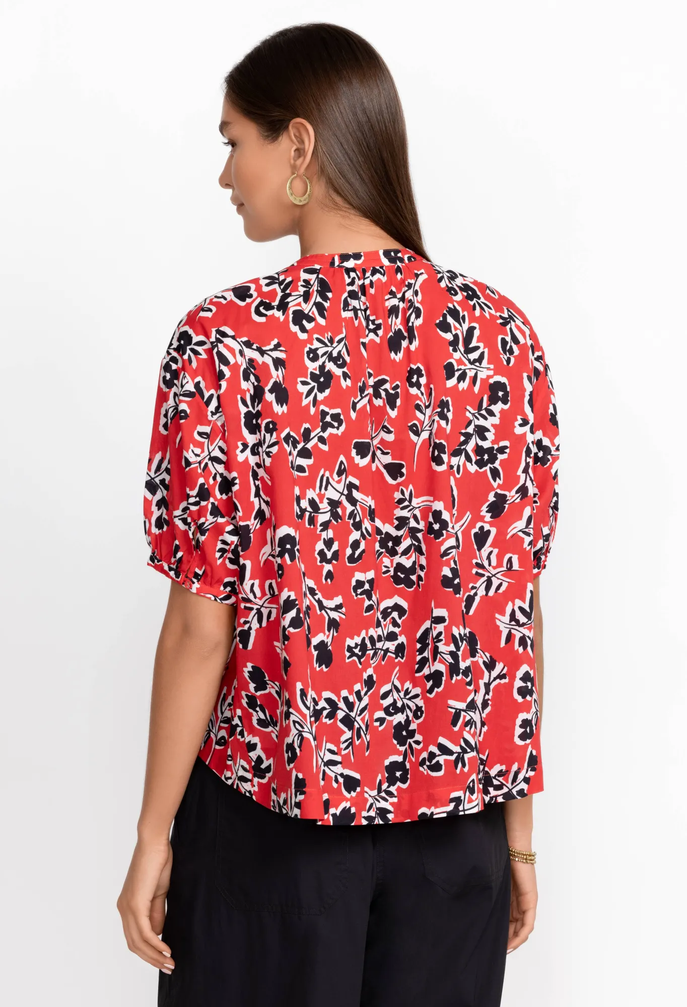 Flash Sale Shirred Neck Button Down Blouse Women Tops