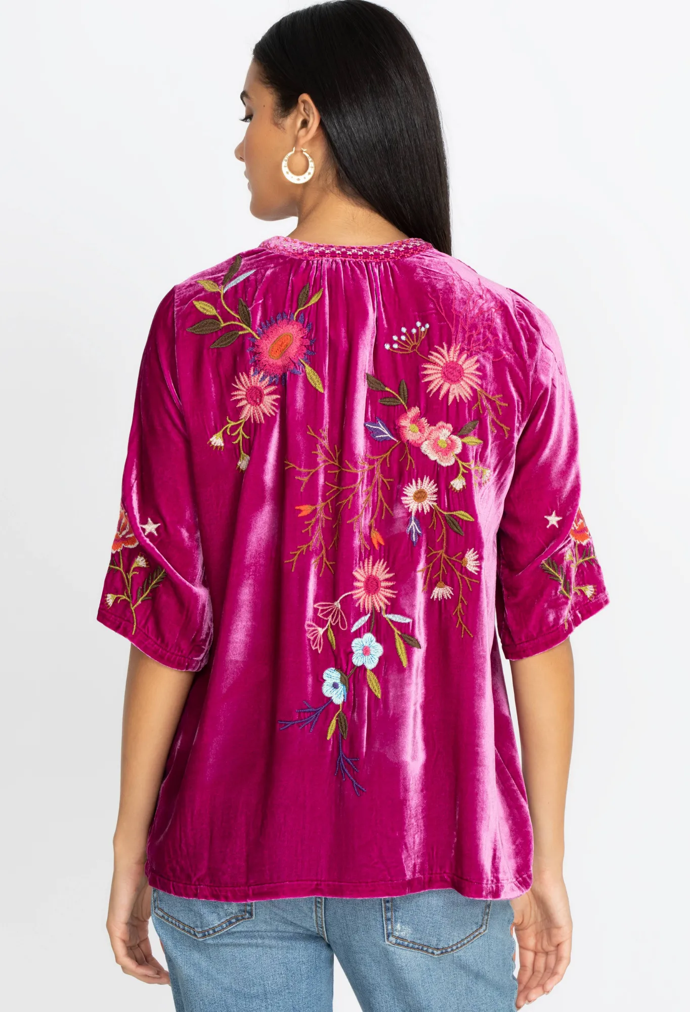 Discount Ulla Velvet Easy V-Neck Blouse Women Tops